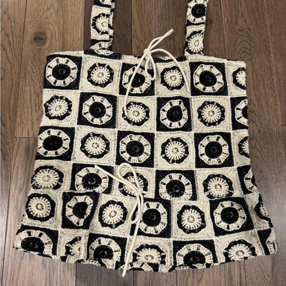 Seafolly Black and Cream Crochet Tank Top